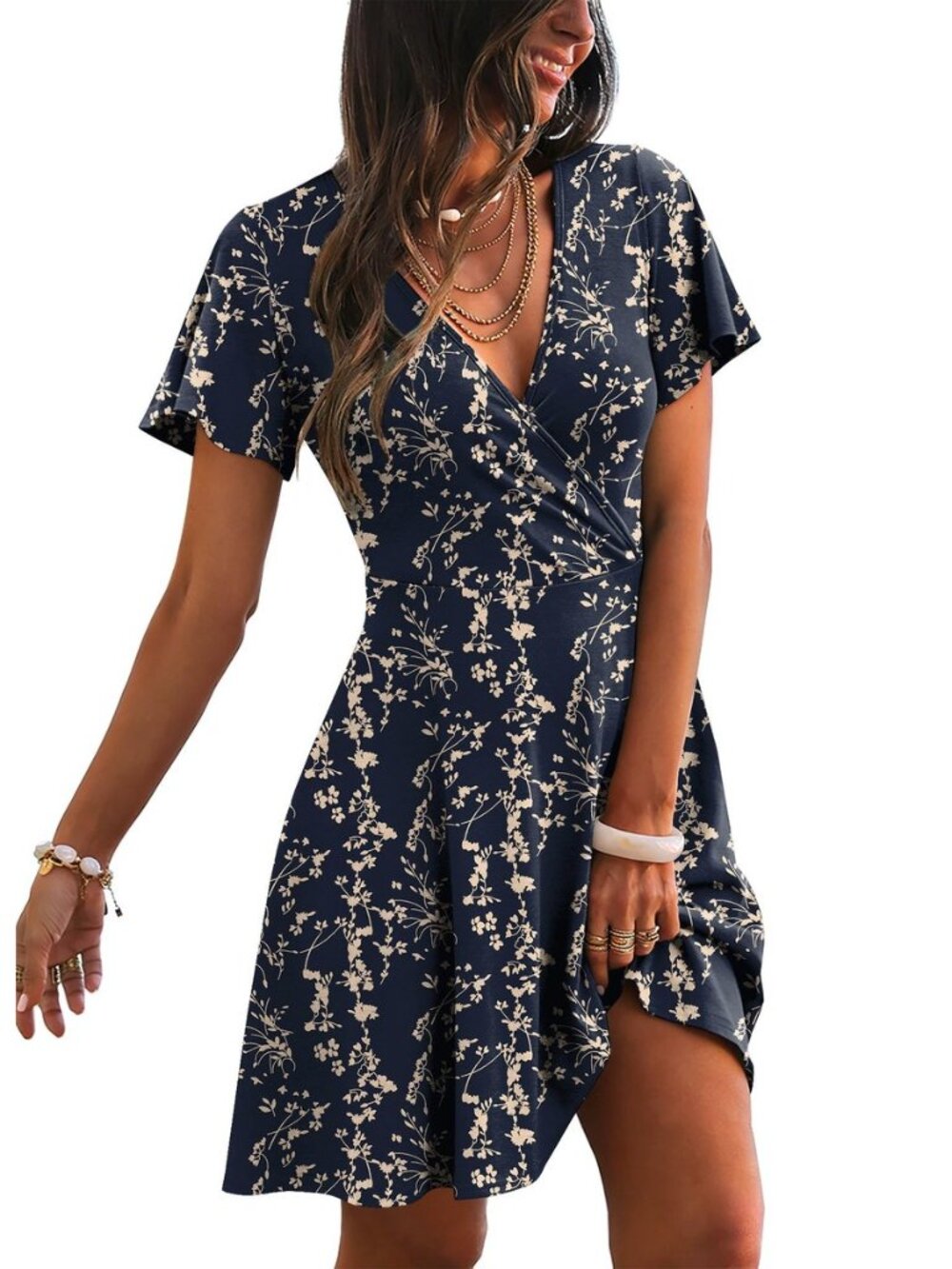 Women Casual Dresses Wrap V Neck Dress A-Line Summer Sundress Fashion